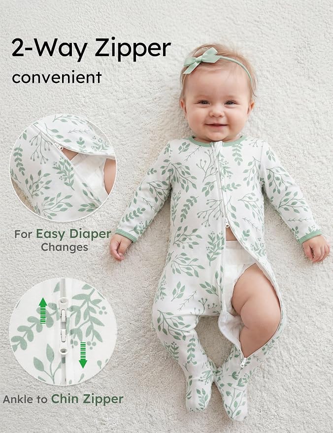 Yoofoss Baby Pajamas 100% Organic Cotton Baby Sleepers for Newborn 0-3 3-6 6-9 Months Boys Girl Clothes 3pcs Footed PJs
