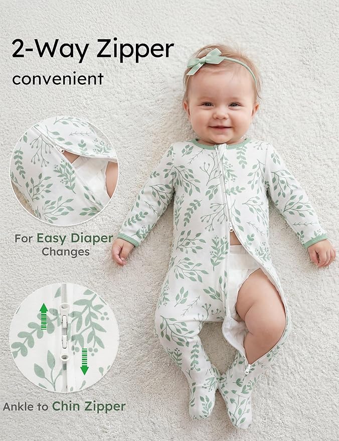 Yoofoss Baby Pajamas 100% Organic Cotton Baby Sleepers for Newborn 0-3 3-6 6-9 Months Boys Girl Clothes 3pcs Footed PJs