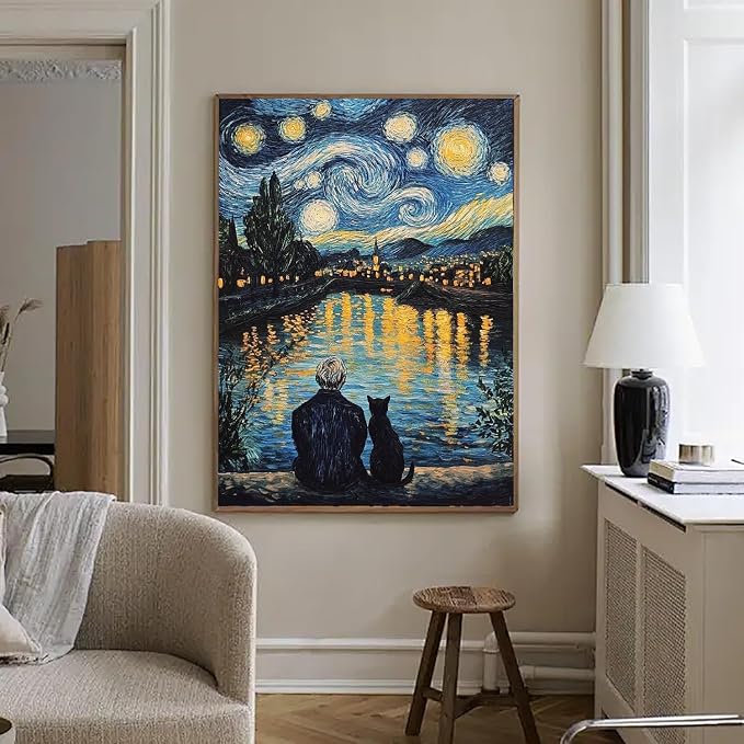 RYMILIE Cat Diamond Art Kits for Adults-Starry Night Diamond Painting Kits for Adults Beginners, 5D DIY Full Drill Round Rhinestone Gem Art Crafts Paintings for Home Wall Decor 12"x16"