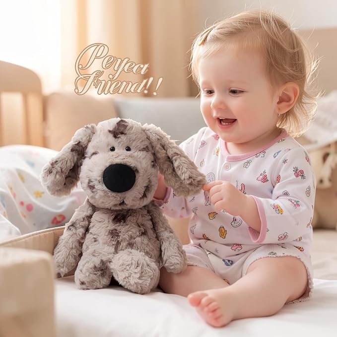 Cartoon Dog Stuffed Animals Dalmatian Plush Toys Dog 11.8 inches Soft and Premium Puppy Plush Toy Gift for for Babies Children Adults, Gray Spots with Big Nose Long Ears