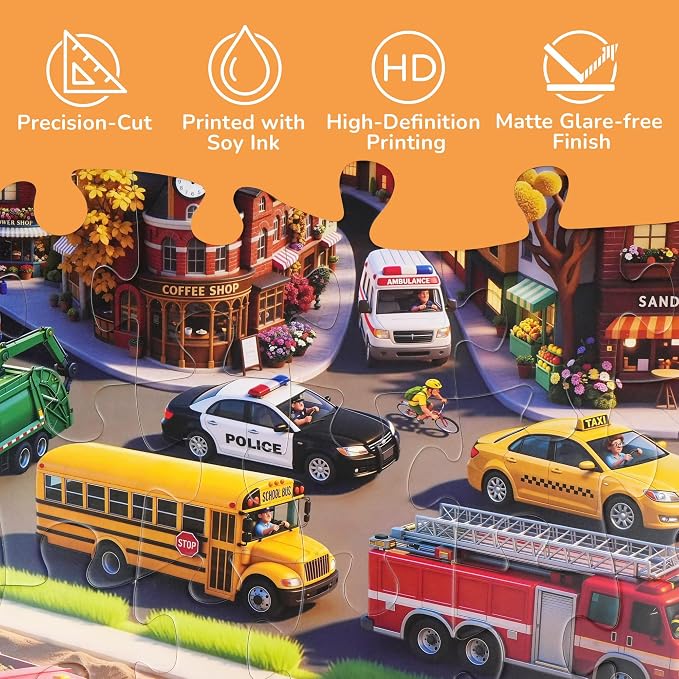 BenBen Floor Puzzles for Kids Ages 4–6, 48 Piece 2 x 3 Feet Transportation Jigsaw Puzzle, Large Vehicle-Themed Floor Puzzle with Big Pieces, Educational Toy Gift for Boys & Girls