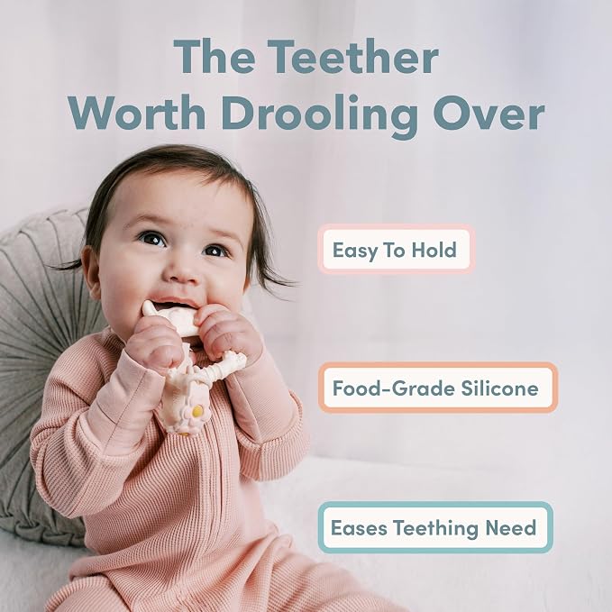Loulou Lollipop Wild Silicone Teether for Babies 4 Months and Up, Textured Teething Ring for Sore Gums, BPA-Free Food-Grade Silicone, Easy-Grip Open Shape, Dishwasher & Freezer Safe, Bunny