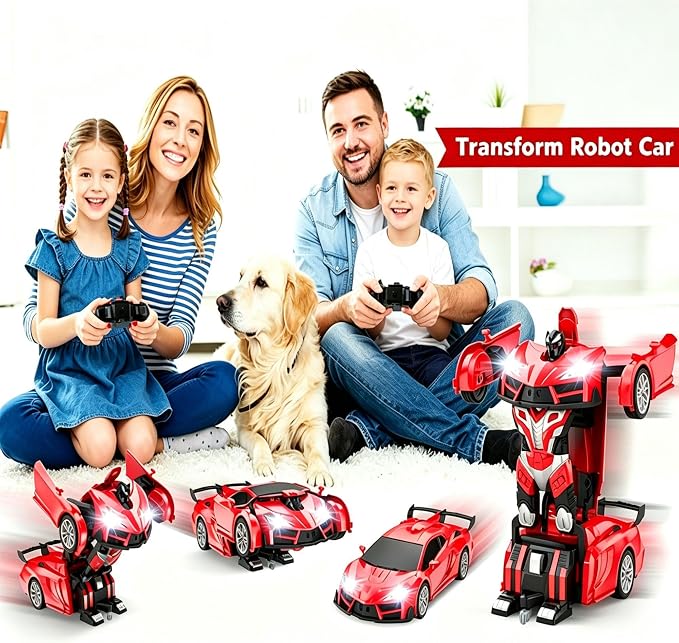 Transform Remote Control Car, RC Cars for Boys Age 3-5 6-8, One-Button Transform Toy Cars, 2.4GHz, 360° Spin, 1:18 Scale, Flashing Headlight,3-8 Year Old Grandkids Christmas Birthday Gifts