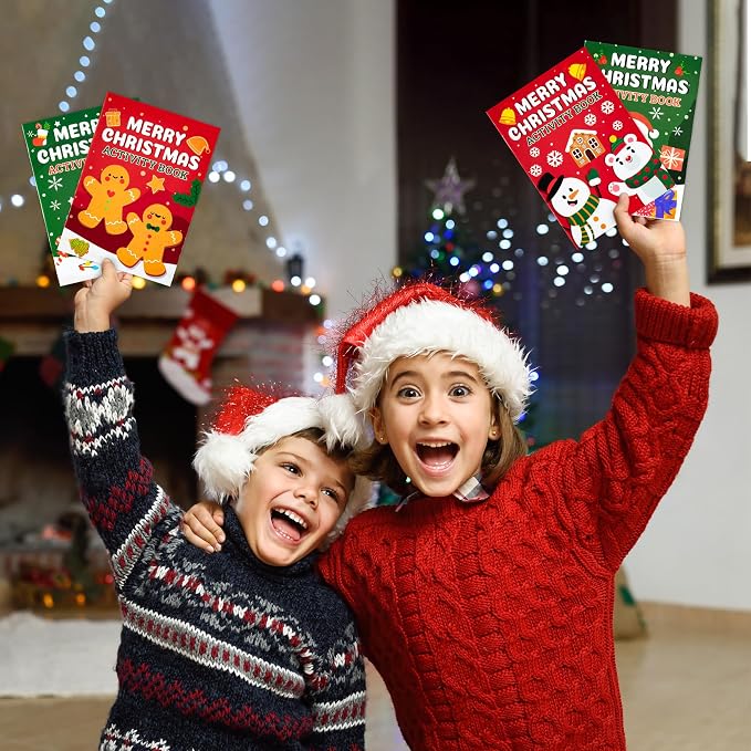 Dvbonike 24Pcs Christmas Activity Books for Kids Bulk Merry Christmas Mini Fun Games Coloring Book Santa Snowman Reindeer Party Favors Goodie Bags Stuffers Birthday Classroom School Rewards Supplies