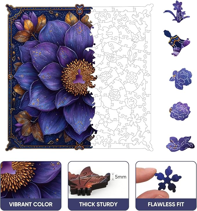 Mys Aurora Puzzles for Adults Mandala Flower Wooden Puzzles, 500 Pieces Unique Shaped Lotus Yoga Gifts Jigsaw Puzzles, for Yoga Lover, Fun Challenge Family Game 16.4'' x 16.5''