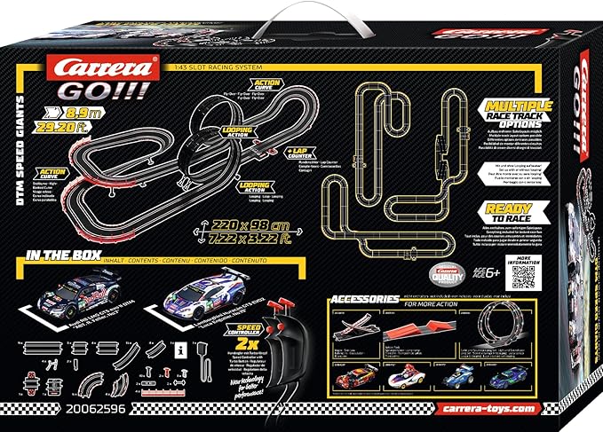 Carrera GO DTM Speed Giants Slot Car Race Track Set – Loop Racing | Electric slot car track, DTM racing toy for kids 6+, features loops, banked curves, flyover and lap counter, ~29-ft track