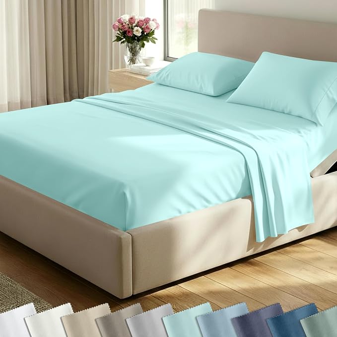 California Design Den Soft 100% Cotton Bed Sheets Split King Set, 400 Thread Count Good Housekeeping Award Winner, Smooth Sateen Finish, Deep Pockets, Cozy & Durable Split King Bedding Set - Seafoam