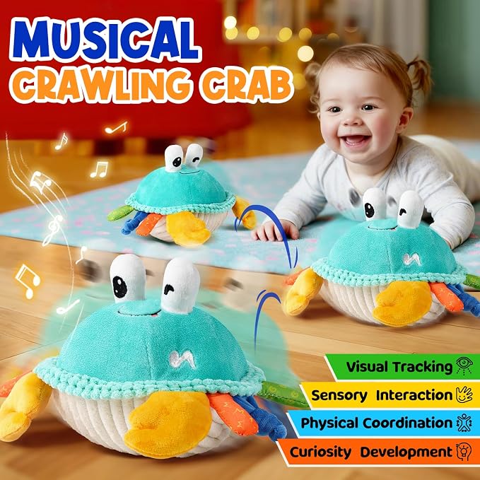 Baby Toys for 12 18 Months - Musical Crawling Dancing Bouncing Learning Crab Plush Toy - Infant Tummy Time Sensory Toys for Toddlers 1-3 Year Old Boys & Girls Easter Christmas Birthday Gifts