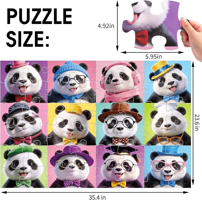 Jumbo Floor Puzzles for Kids Ages 3-5 4-8, 48 Piece Panda Jigsaw Puzzle 23.6"x35.4", Educational Animal Floor Puzzle for Kids Ages 4-6 6-8, Birthday for Boys & Girls