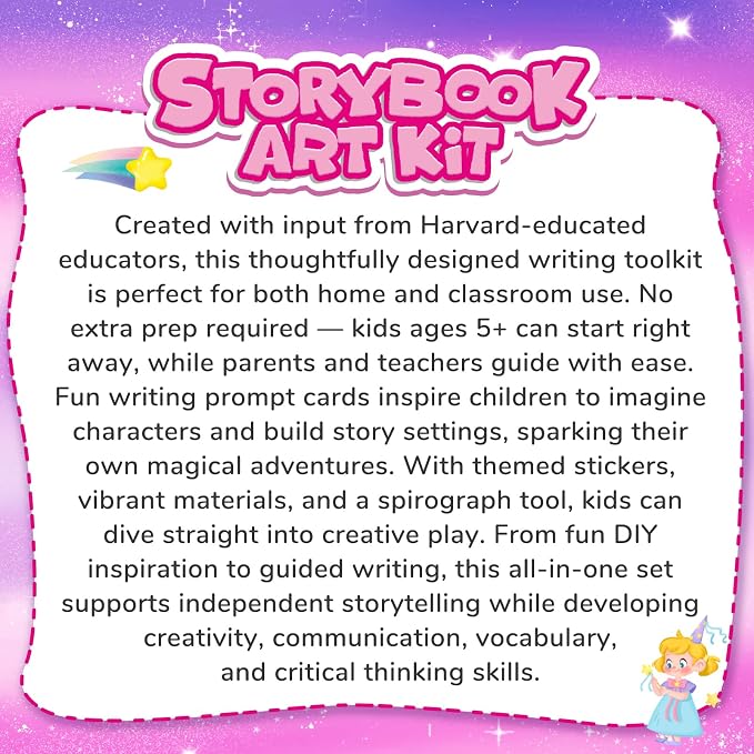 Fantasy Storybook Art Kit, Creative Writing & Drawing Activity Kit, Write Your Own Book, Art Kit for 6-9, DIY Craft, Scrapbooking & Journal Supplies, Hardcover Comic Book Making Kit with Spirograph