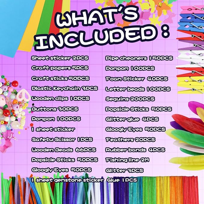 ANTDECOUS Arts and Crafts Supplies Kit for Kids - 1200+PCS Craft Supplies & Materials for Kids Creative Art Birthday Holiday Craft Kits with Box for Girls Boys 4+ 5 6 7 8 9 Year Old