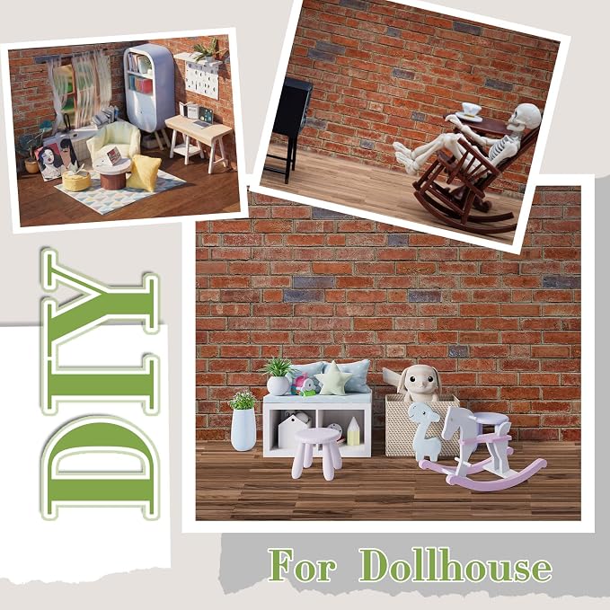 Flutesan 12 Pcs Miniature Dollhouse Wallpaper and Flooring Peel and Stick Mini DIY Self Adhesive Dollhouse Accessories 8.27 x 11.69 Inch (4 Styles)