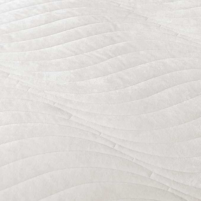 HoneiLife Quilt Set Queen Size - Velvet Quilt Sets 3-Pieces, Stripe Bedspread for Queen Beds, Queen Quilt Bedding Sets All Season Quilts- Nature White