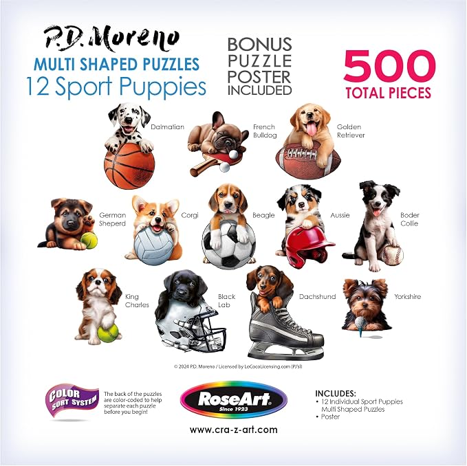 RoseArt - Mini Shaped - Sport Pups - 500 Piece Jigsaw Puzzles for Adults