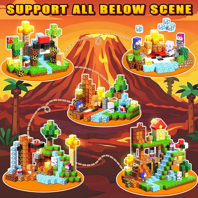 Light Up 208PCS Magnetic Blocks, Magnetic Building Blocks Light Up, Stacking Magnets for Kids, Sensory Toy for STEM Constructions Magnet Blocks for Boys Girls Age 3+, Birthday Gifts