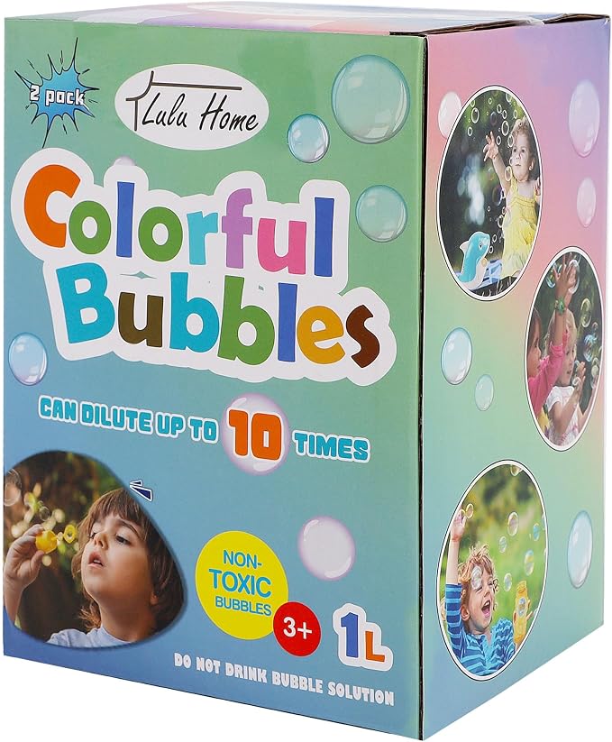 Lulu Home 2 Pack Bubble Solution, 2 L/67.6 OZ - Giant Bubble Wand & Blower, Halloween/Birthday Party Favors - Up to 5 Gallons