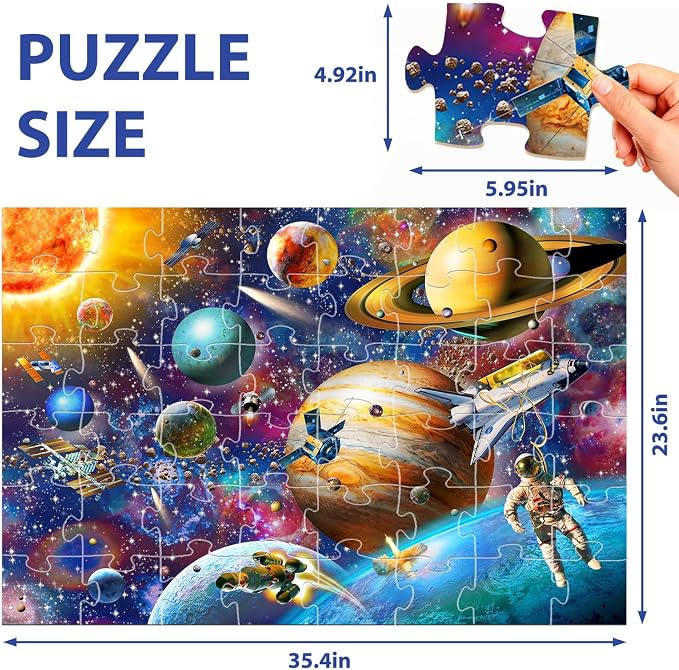 Jumbo Floor Puzzle for Kids Ages 4-6, 48 Piece Large Solar System Planet Jigsaw Puzzles for Kids Ages 3-5, Preschool Educational Learning Space Toys Gift for Boys & Girls