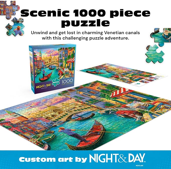 Buffalo Games Image World - Sights of Venice - 1000 Piece Jigsaw Puzzle - 26.75 x 19.75 in, Rectangular - Scenic Venice View - Adult Puzzles - Bonus Reference Diagram