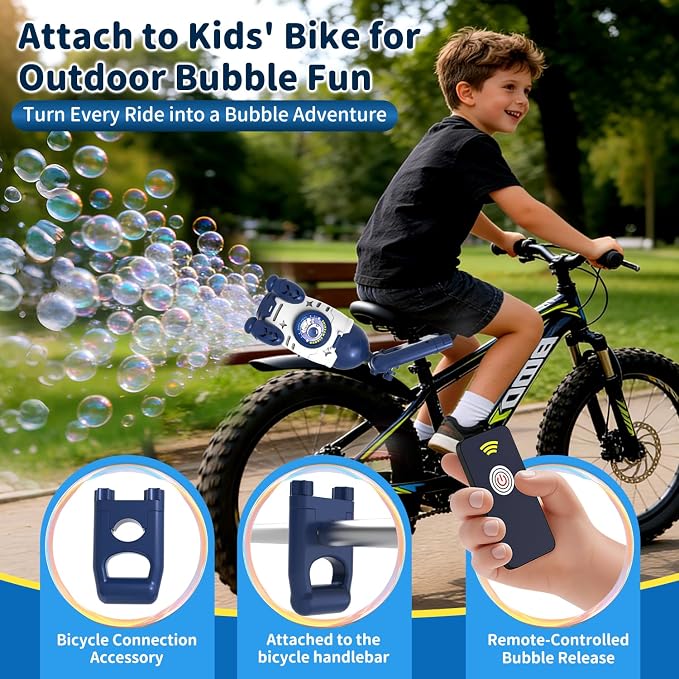 Bubble Gun for Kids, Automatic Rocket Bubble Machine, Handheld & Bicycle Use, Rechargeable Bubble Blower with Solution & LED Light, Summer Outdoor Toy, Gift for Boys Girls Age 3 4 5 6 7 8-12(White)