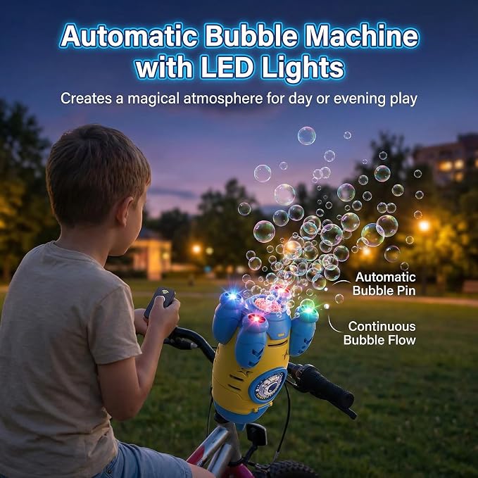 Bubble Machine for Kids, Bicycle Bubble Machine for Bike Riding with Remote Control, Automatic Bubble Blower Machine Outdoor Toy with LED Light, Rechargeable Bubble Maker for Party