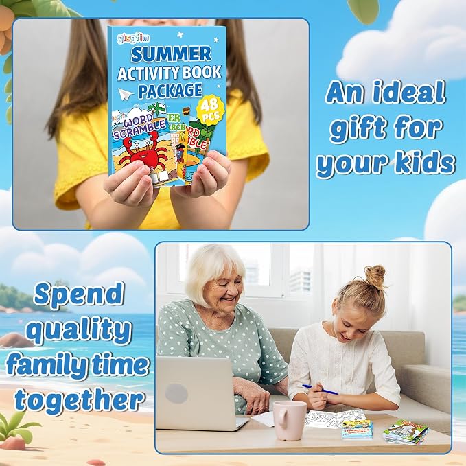 gisgfim 192 PCS Summer Mini Activity Books Coloring Books Party Favors Bulk Challenging Game Include Maze Dot to Dot Word Search Word Scramble for Ages 4-12 Goodie Bags Stuffers Kid Wedding Activities