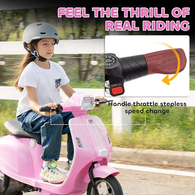 Qaba 24V Kids Motorcycle, Electric Motorcycle with 250W Motor, 3.7-9.9 mph, 7AH Batteries, 12" Inflatable Tires and Rear Suspension, Battery Powered Ride On Toy with LED Lights for 8-12 Years, Pink