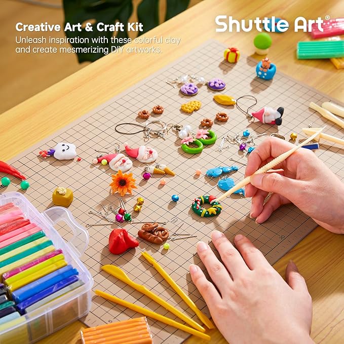 Shuttle Art Polymer Clay Kit, 50 Colors Oven Bake Clay for Kids with 19 Carving Tools and 10 Accessories, Non-Sticky, Non-Toxic, Ideal Gift for Kids