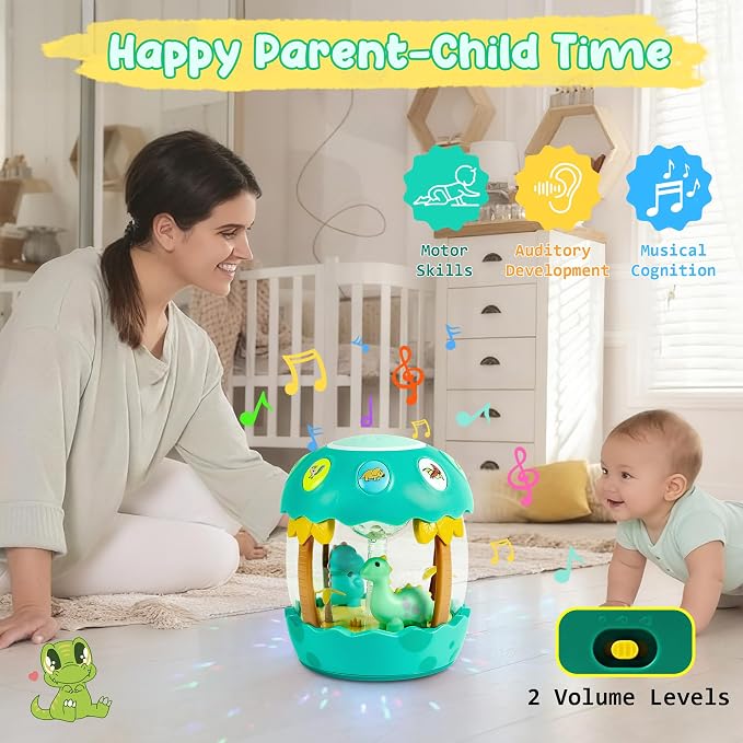 M SANMERSEN Baby Boy Toys, Dinosaur Rotating Light Up Musical Baby Toys for 12-18 Months Newborn Infant Crawling Tummy Time Toys, Birthday Easter Gifts for Baby Boys- Green