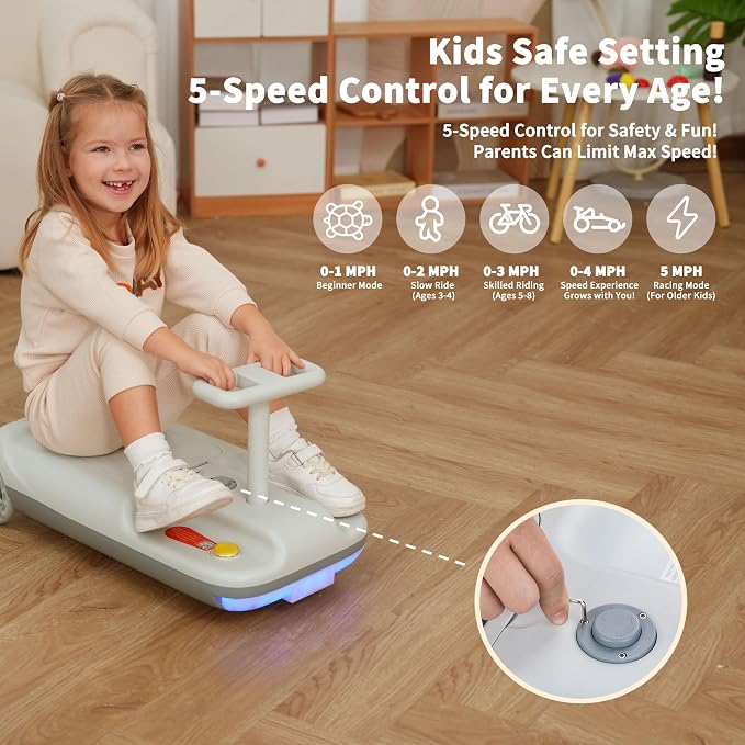 Kids Clean Car Ride-On Go Kart with Detachable Mop, Cleaning Fun 3-in-1 Electric Ride-On Toy for Kids Ages 3+, Parent-Controlled Speed Lock, Soft Start, Rechargeable 12V Battery, Indoor Outdoor, Gray