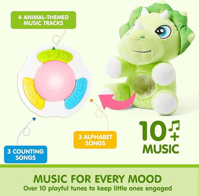 JOYIN Musical Dinosuar Plush Baby Toy, Stuffed Animal with Music & Light, Baby Musical Soft Plush Toys for Infant Babies, Easter Birthday Gifts for Boys and Girls 6+ Months
