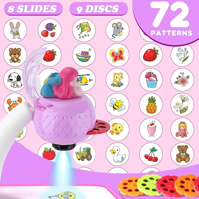 Hoarosall Drawing Projector for Kids, Drawing Board Pad, Color Pens, Pencils, Crayons, Scrapbook etc,Tracing Projector, Ideal Toy for 3+ Year Old Girls (Mermaid Kit)