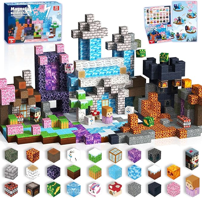 ToyUnited Magnetic Blocks-150PCS Magnetic Building Blocks Magnet Cubes Stacking Dark Forest Glacier Castle, STEM Montessori Sensory Toys for Kids Boys Girls Ages 4-8 Holiday Birthday