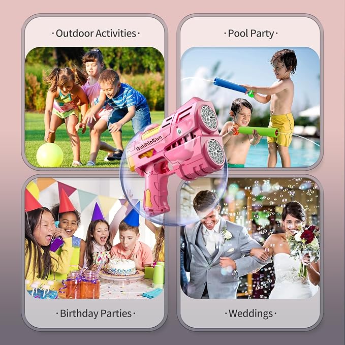 Rechargeable Pink Dolphin Bubble Guns for Kids, LED Light Up Bubble Machine Blower with Bubble Refill Solution for Kids, Bubble Makers Blaster for Toddlers, Summer Wedding Toys Gift