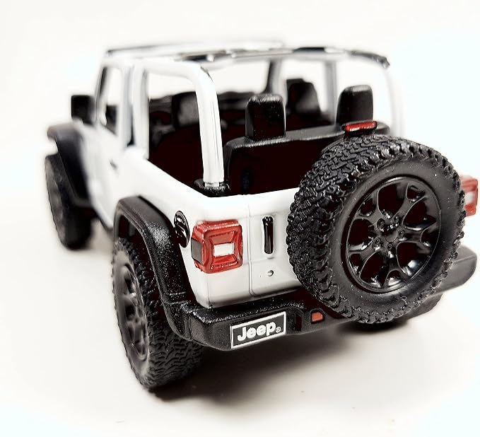 KiNSMART - Jeep Wrangler Rubicon Off Road 4x4 5 inch 1:34 Scale Die Cast Model Replica Toy Car (White Open Top)