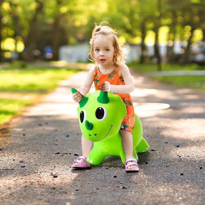 ZOOJOY Plush Bouncy Dinosaur Hopper for Toddlers Soft Covered Inflatable Ride-On Animal Horse Hopper, Dino Bouncy with Pump, Indoor Outdoor Ride On Toys for 18 Months 2 3 4 5 6 Years Boys Girls