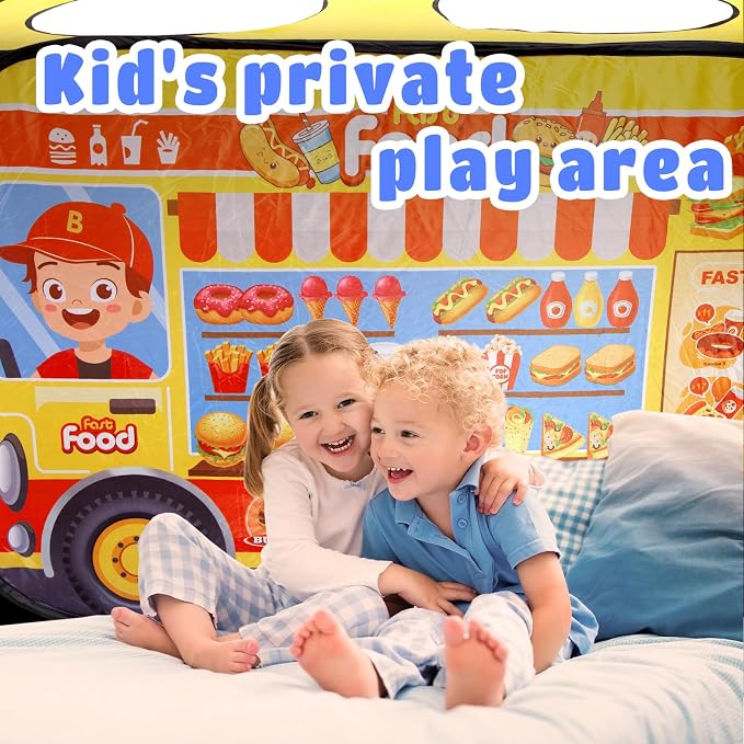 Pop Up Play Tent for Kids, Foldable Playhouse for Aged 3-5 Years Old Boys and Girls, Fast Food Truck, Hamburger Hot Dog Cart Indoor Outdoor Toy Tents for 4 5 6 3+ Kids Toddlers