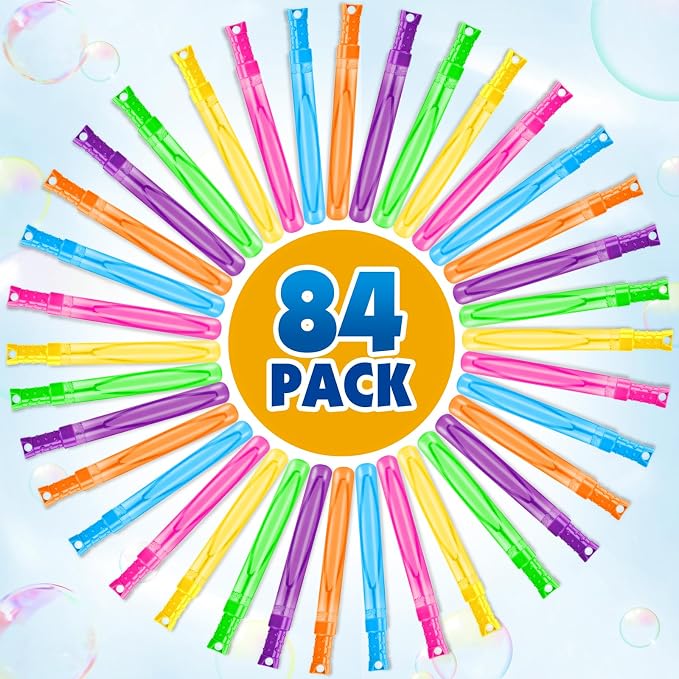 SpringFlower Bubbles for Kids, 84Pcs 2OZ Bubble Wands Bulk in 6 Assorted Colors, Ideal for Kid Party Favors, Summer Toys, Indoor & Outdoor Activities, Birthday, Carnival Prizes, Wedding, Goodie Bags
