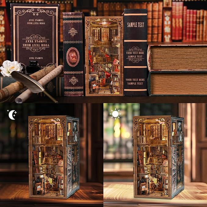 CCCDF Book Nook Kit, DIY Miniature Dollhouse Library Booknook Kit for Adults and Teens, Tiny House Bookshelf Decor with LED Light, Gifts for Family and Friends (Abbey Library)