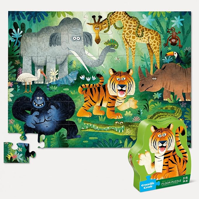 Crocodile Creek Jigsaw Puzzle, 36 Piece for Kids 3 Years and Up, Heavy-Duty Shaped Box for Storage, Finished Puzzle Size 18 x 24 inches, Wild Animals