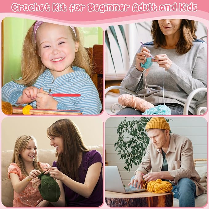 Aeelike Learn to Crochet Kits for Beginner, Crochet Starter Kit with Everything,1093 Yards Acrylic Yarn for Crocheting, 78pcs Crochet Set and Step-by-Step Instruction for Beginners Tote Storage Bag