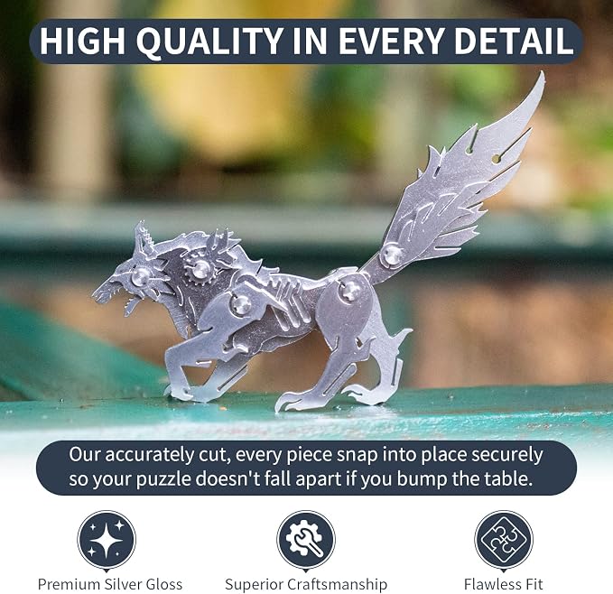 Microworld 3D Metal Puzzle, Mechanical Wolf 3D Metal Model Kits, Steel Warcraft Collection DIY Animal Brain Teasers Simple 3D Puzzles Home Decor Art Craft Gifts Toys for Adult Teens