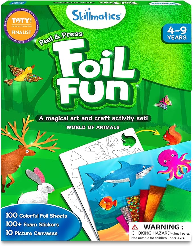 Skillmatics Foil Fun - Animals, No Mess Art for Kids, Travel Toys, Craft Kits, DIY Creative Activity, Screen-Free Entertainment, Gifts for Boys & Girls Ages 4, 5, 6, 7, 8, 9