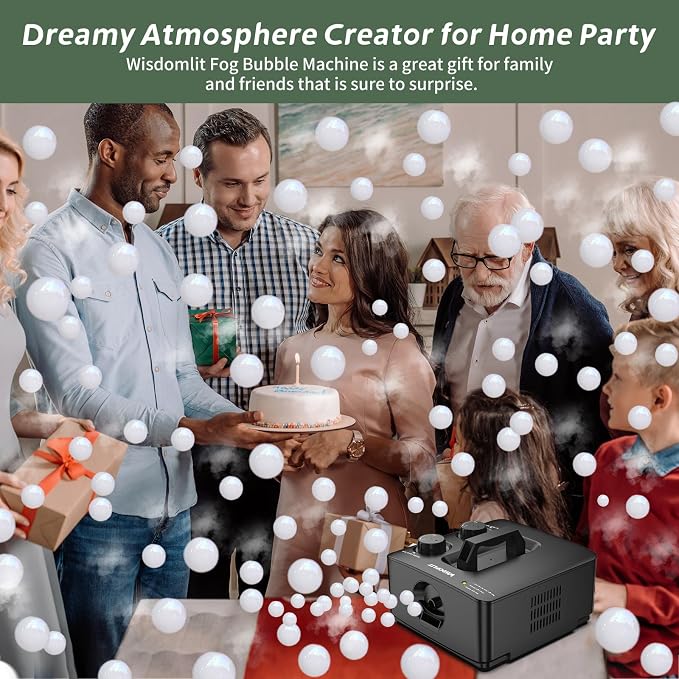 Wisdomlit Fog Bubble Machine, 2-in-1 No-Spill Smoke Bubble Machine (Black) | 400W Power, 2 Bubble Modes, 8000+ Colorful or Fog-filled Bubbles, Great for Indoor Outdoor Halloween Party