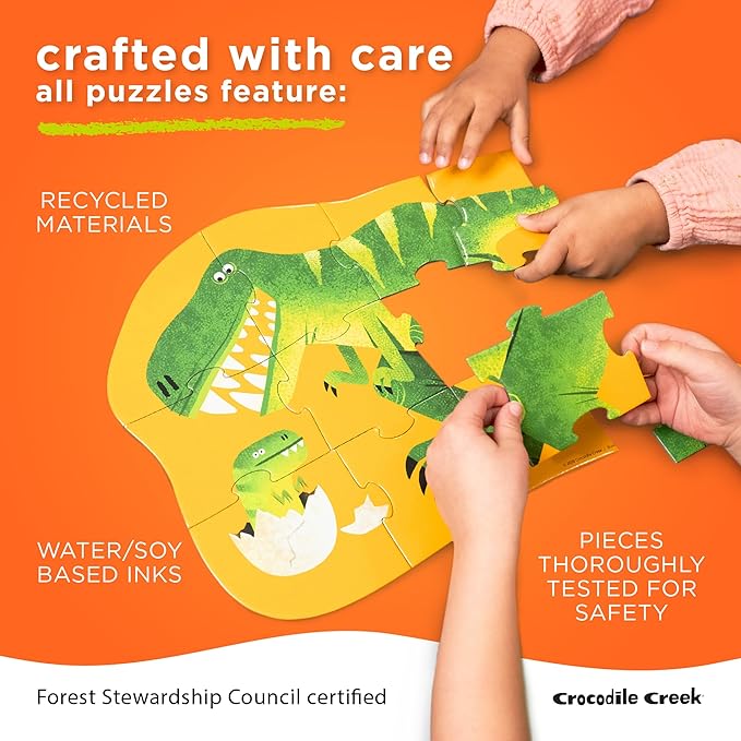 Crocodile Creek 12-Piece Mini Jigsaw Puzzle - Fun Floor Puzzles for Kids Ages 2-4 and Up - Heavy-Duty Shaped Box for Storage - Just Hatched - 12" x 9" Finished