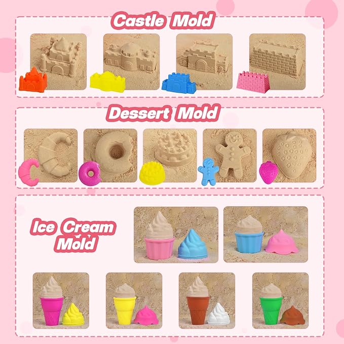 Beach Toys for Kids,Sand Toys 31Pcs Kids Sand Play Set,Castle & Dessert Molds with Collapsible Buckets, Sand Castle Building Kit,Shovels and Mesh Bag,Summer Outdoor Travel Toys for Toddlers Boys Girls