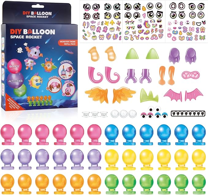BTEC 170 PCS DIY Balloons Animals Accessories Craft Kits for Kids, DIY Sticky Balloon Maker Toy,36PCS Magic Bouncy Balloon Refill with Stickers Accessories, Birthday Gifts for Kids Boys Girls Ages 3+