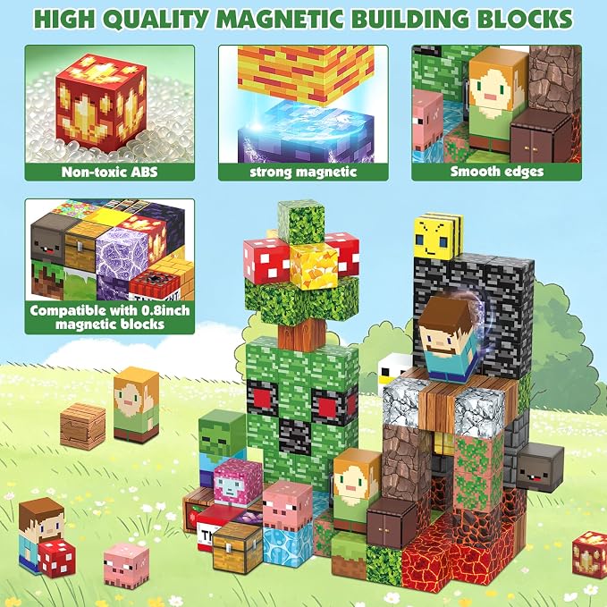 AIDYVOI 100PCS 0.8in Magnetic Blocks - Magnet Toys Travel Set for Boys, STEM Magnetic Building Blocks for Kids 3+, Stacking Magnet Blocks with Metal Box, Educational Construction Toys Gift