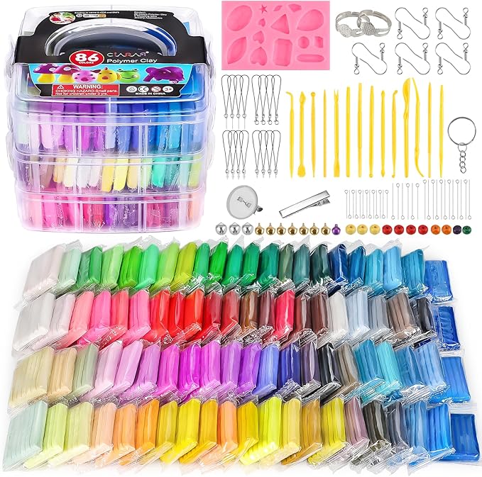 CiaraQ 86-Color Polymer Clay Oven Bake Modeling Kit for Kids & Artists | Non-sticky & non-toxic. 4.4 lb. With sculpting tools. Classroom & Home Use. Fun gift for Kids & artists. Ages 4+.