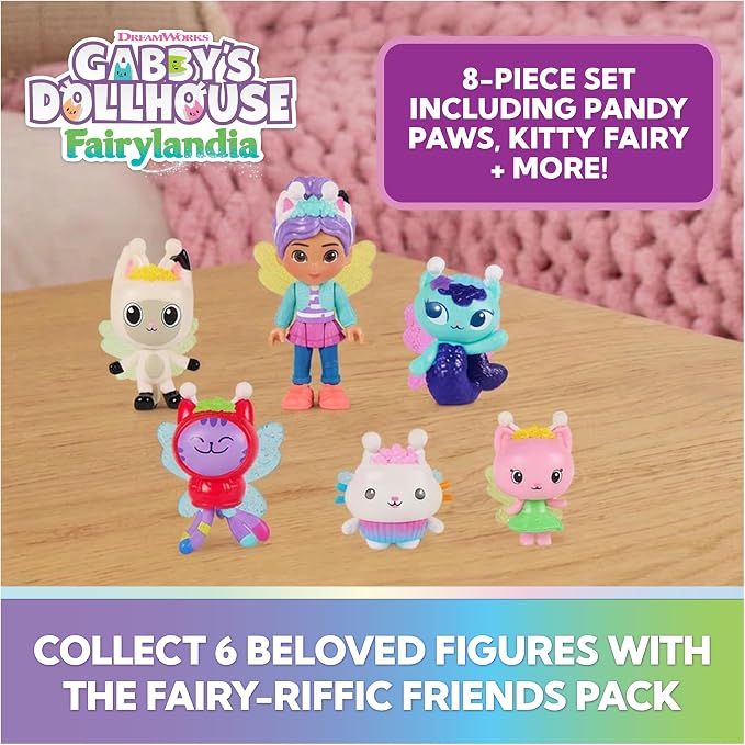 DreamWorks Gabby's Dollhouse Fairylandia Fairy-riffic Friends Pack with 6 Figures and Surprise Accessory, Pretend Play Toys and Doll House Characters for Kids, Ages 3+