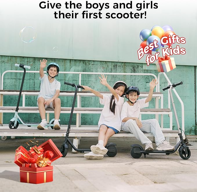 Kids Electric Scooter, 10MPH Max Speed, Double Brake, Magnetic Charging, Pedal Light, 150W Motor, Electric Scooter for Kids Aged 6-12 (10MPH Max Speed, Black)